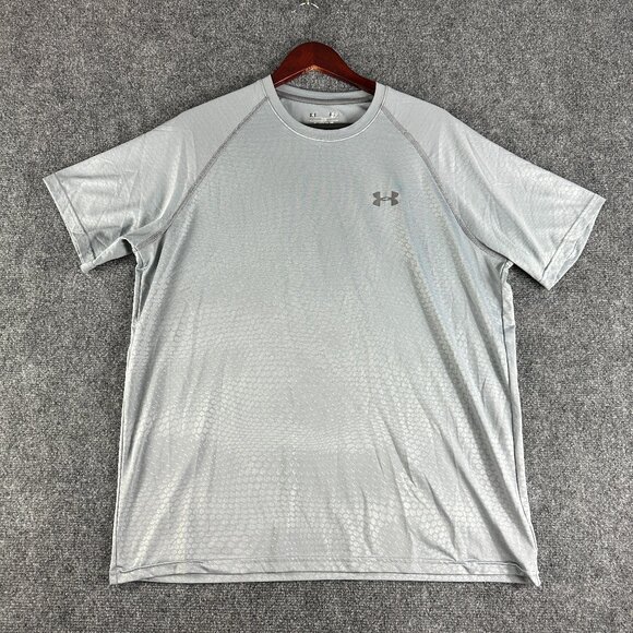 Under Armour Tee Shirt Mens Large Loose Fit Heat Gear Gray Logo Short Sleeve - Picture 1 of 8